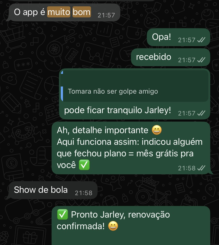 Depoimento real de cliente no WhatsApp