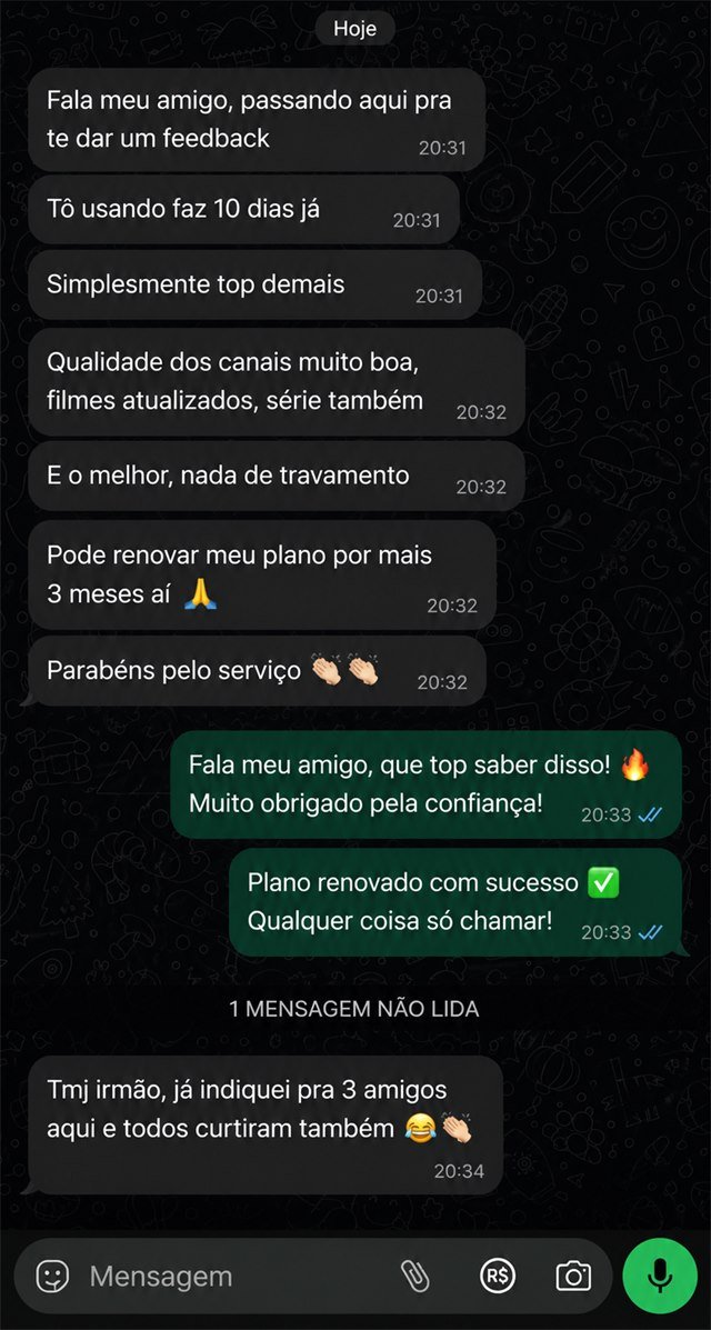 Depoimento real de cliente no WhatsApp